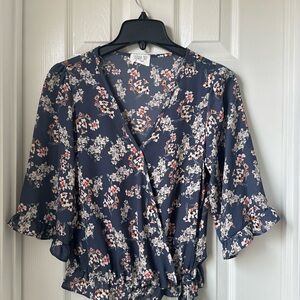 Sienna Sky Navy and White Floral Wrap Blouse